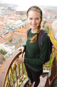 Photo of Jannaya Friggstad Jensen at the top of a high tower